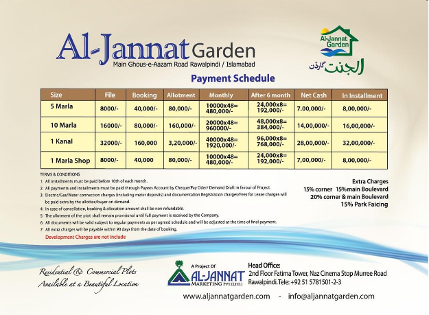 Al-Jannat Garden Rawalpindi Payment Plan